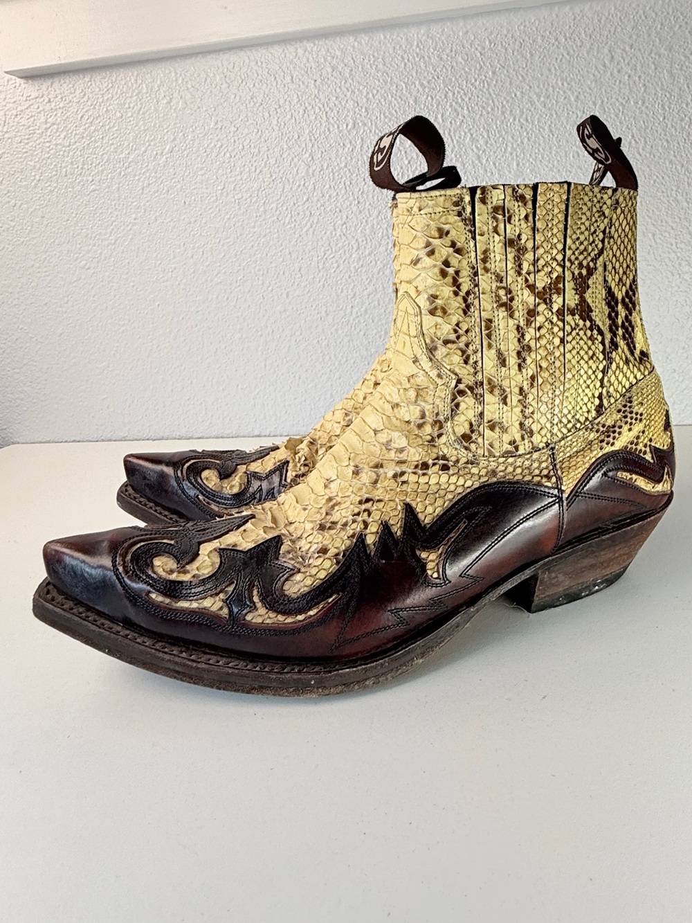 Sendra Python Cowboy Boots Mens 9.5 Exotic Snakeskin Western Ankle Spain